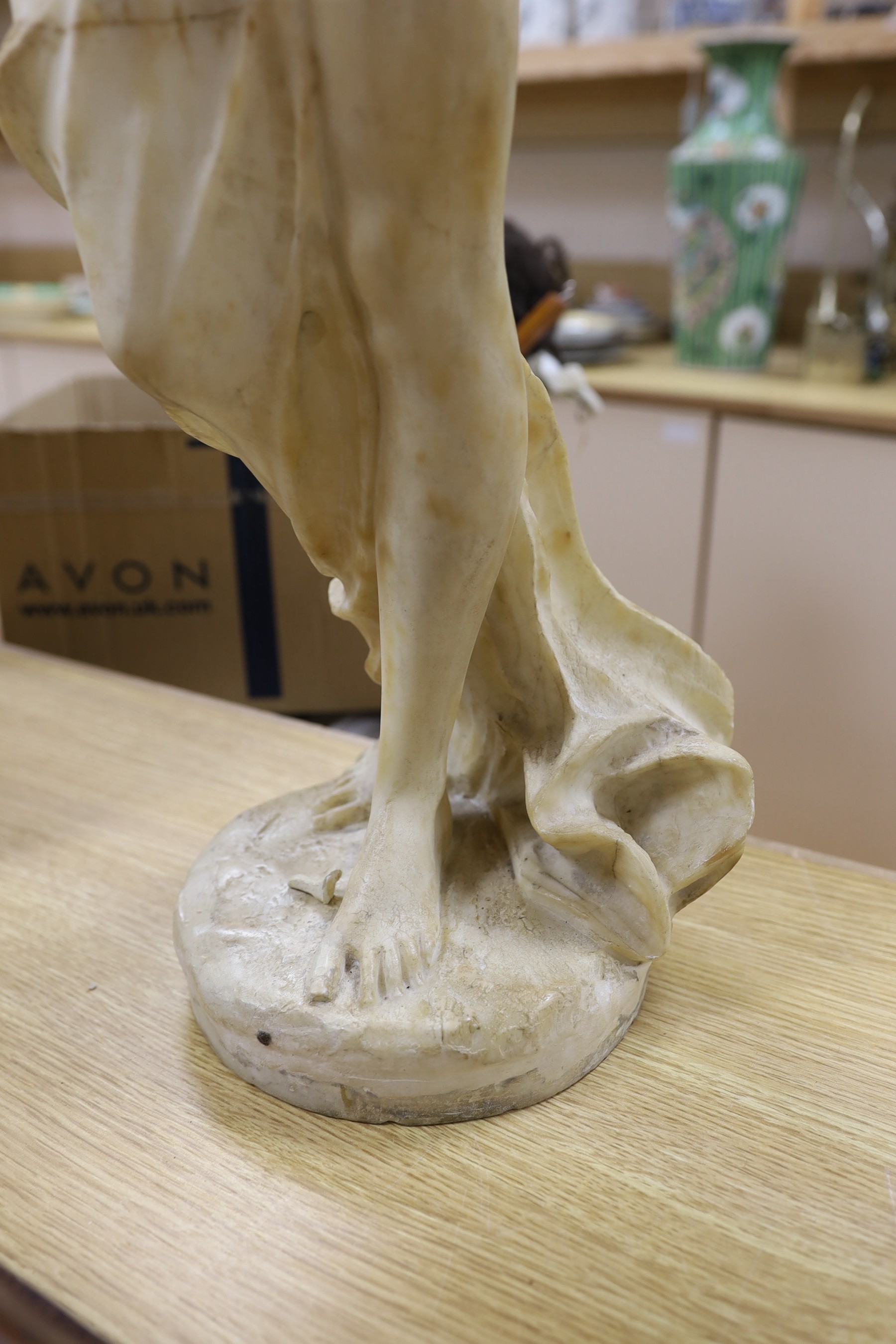 A 19th century white marble female figure (a.f.), 81cm